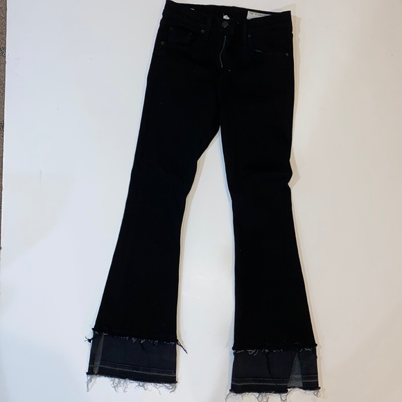 rag and bone 10 inch crop flare black double hem - Picture 1 of 8